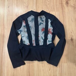 Floral Mesh Back Denim Jacket and vest Upcycled size s